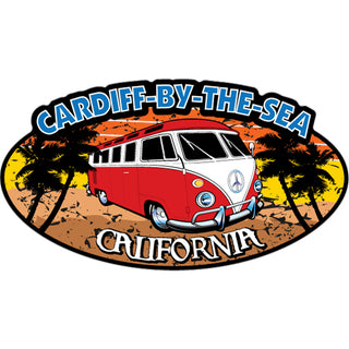 Cardiff by the Sea Red Bus on Oval Sticker