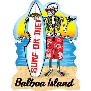 Balboa Island  CA Surf or Die Skeleton Sticker