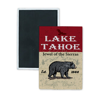 Lake Tahoe   Red Bear Sign Vertical Rectangle Badge Magnet