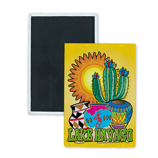 Lake Havasu Sun  Cactus  Pottery Rectangle Badge Magnet