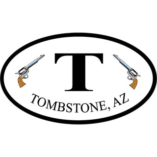 Tombstone  AZ   T with Pistols Euro Oval Sticker
