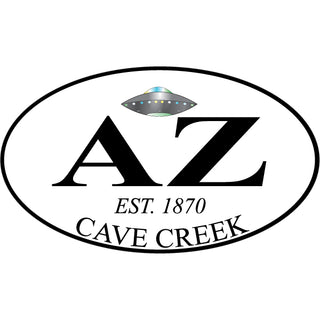 Cave Creek  Arizona est. 1870   Alien Spaceship Euro Oval Sticker