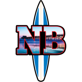 NB (Newport Beach)   Big Letters Pier Photo Surfboard Sticker