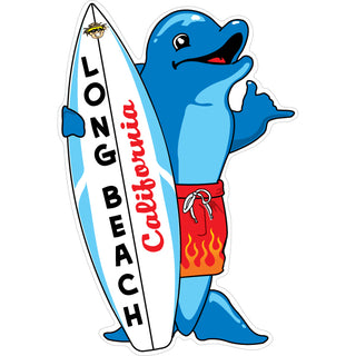 Long Beach  CA   Standing Surfboard Dolphin Sticker