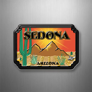 Sedona  AZ   Cactus with Mountains Cut Corners 3D Magnet