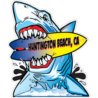 Huntington Beach  CA   Shark Chomping Surfboard Sticker
