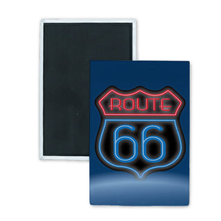 Route 66   Neon Route 66 Shield Rectangle Badge Magnet
