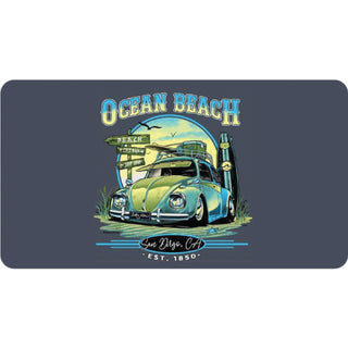 Ocean Beach Green Car on Blue Background Sticker