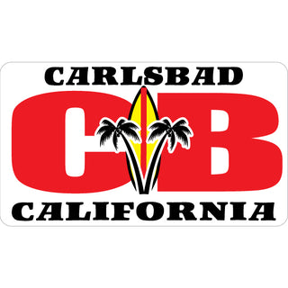 Carlsbad  CA CB Fat Letters w Palm Trees & Surfboard Sticker