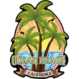Ocean Beach CA Triple Palms with Banner Sticker