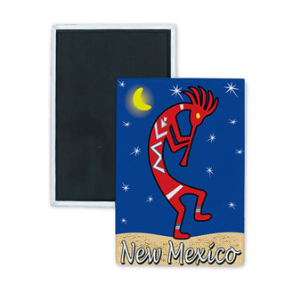 New Mexico   Red Kokopelli Night Scene Rectangle Badge Magnet