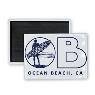 Ocean Beach Gift Shop   Ocean Beach California OB with Surfer Rectangle Badge Magnet