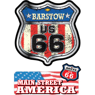 Barstow CA 2Up Route 66 Flag Shield & Stripes Main Street America Sticker