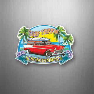 Huntington Beach Surf Trippin  Old Red Station Wagon Flexible Magnet