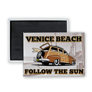 Venice Beach   Woody Follow The Sun Rectangle Badge Magnet