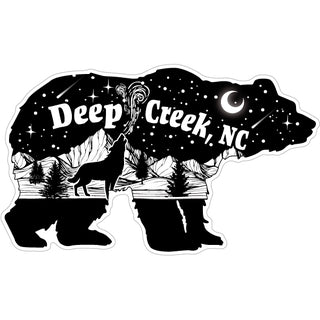 Deep Creek  NC   Bear with B&W Mountain Night Scene Sticker