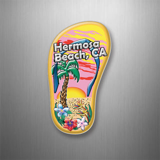 Hermosa Beach  CA   Single Palm & Sun Flip Flop 3D Magnet