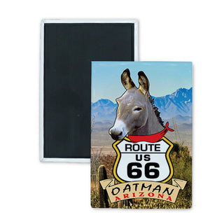 Oatman  Arizona   Donkey Head (photo) & Route 66 Shield Rectangle Badge Magnet