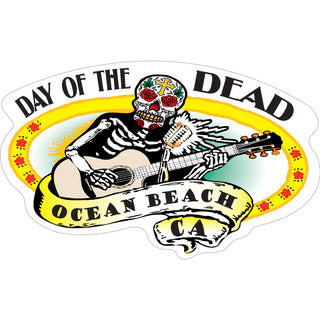 Ocean Beach  CA   Skeleton Playing Guitar Sticker