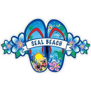 Seal Beach   Blue Flower Flip Flops Sticker