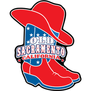 Old Sacramento  California   Americana Cowboy Hat and Boots Sticker