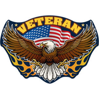 Veteran Eagle with Flag and Flames Sticker