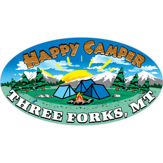 OK4 Three Forks MT Three Forks MT Happy Camper Oval Sticker
