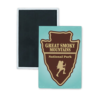 Great Smoky Mountains National Park Hiker Silhouette Arrowhead Rectangle Badge Magnet