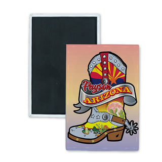 Payson Arizona Flag Desert Scene Cowboy Boot with Banner Rectangle Badge Magnet