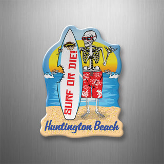 Huntington Beach Surf Or Die Skeleton 3D Magnet