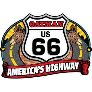 Oatman  AZ   Route 66 Americas Highway Curved Roads and Donkey Heads Sticker