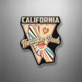HUNTINGTON BEACH Triangle Sun Shape and Heart 3D Magnet
