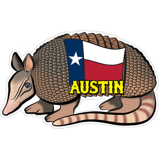 Austin   Armadillo with Texas Flag Sticker