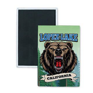 Lopez Lake  California   Framed Growling Bear Vertical Rectangle Badge Magnet
