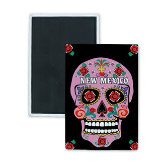 New Mexico   Pink Sugar Skull Rectangle Badge Magnet