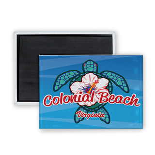 Colonial Beach  VA Blue Turtle With Whit   Colonial Beach  VA Blue Turtle With Rectangle Badge Magnet
