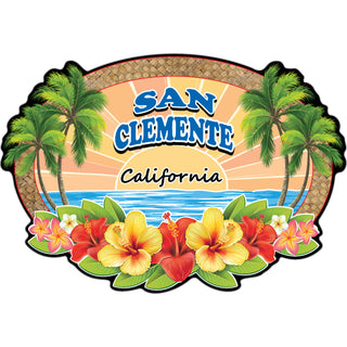 San Clemente  CA   Wicker Hibiscus Oval Sticker