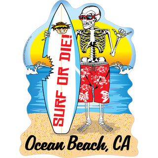 OK4 Ocean Beach  CA Surf or Die Skeleton (00187) Sticker