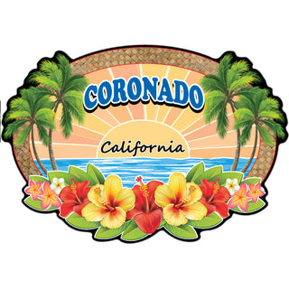 Coronado  California    Wicker Hibiscus Oval Sticker