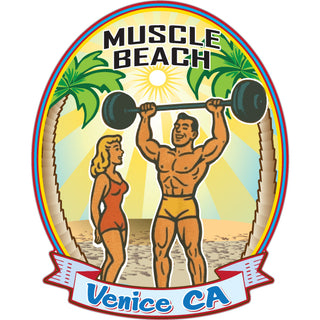 Muscle Beach Venice Retro Weightlifter   Muscle Beach Venice Retro Sticker