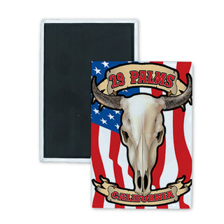 Palms  California   Flag Steer Skull Rectangle Badge Magnet