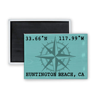 Huntington Beach CA Latitude & Longitude Blue Sign Rectangle Badge Magnet