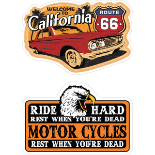 Route 66   2 Up CA. Vintage Car And Ride Hard Sticker