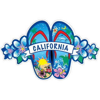 California Blue Flip Flops Flowers Sticker