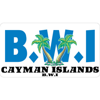 Cayman Islands B.W.I Blue Fat Letters with Palms Sticker