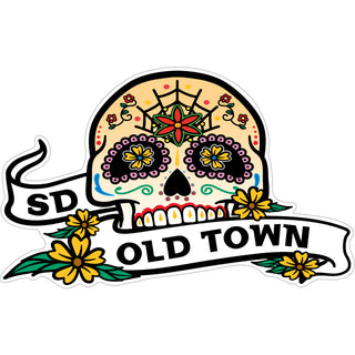 OK4 Old Town San Diego Skull No Jaw Banner (00664) Sticker