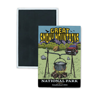 Great Smoky Mountains   Campsite Scene Rectangle Badge Magnet