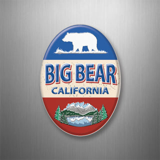 Big Bear  California Blue White & Red Stripe Oval Plastic Magnet 3D Magnet