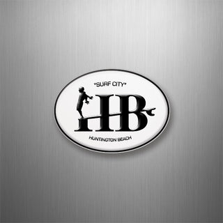 Huntington Beach   Long Board Surfer Euro Oval 3D Magnet