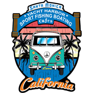 Santa Monica  California   Teal Bus Front View On Circle Sticker